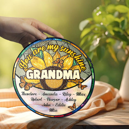 Personalized "You Are My Sunshine" Glass Suncatcher Ornament for Mom, Customizable Sunflower Suncatcher (Sun-26)