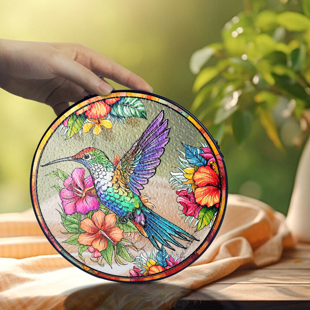 Stunning Personalized Hummingbird Stained Glass Suncatcher – A Colorful Window Accent for Nature Enthusiasts (Sun-31)