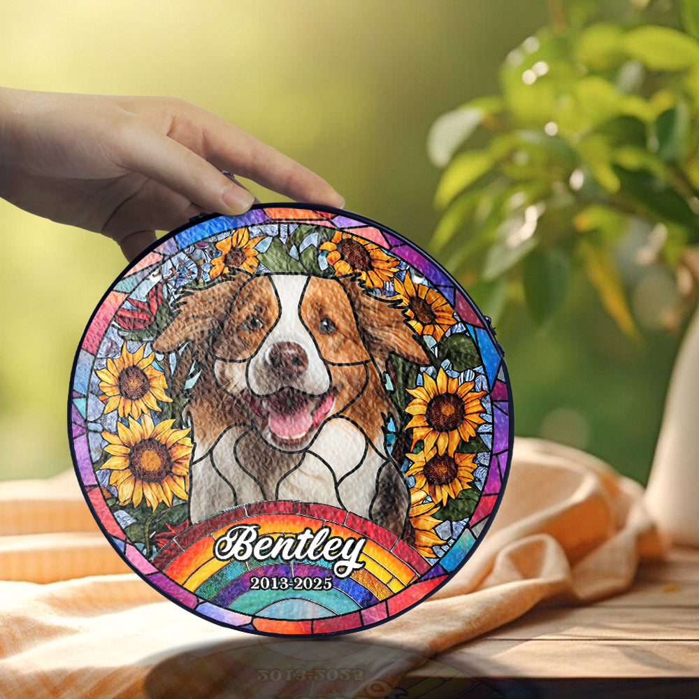 Custom Pet Portrait Glass Suncatcher, Personalized Dog or Cat Ornament Made from Your Favorite Photo, Perfect Gift for Pet Lovers (Sun-69)