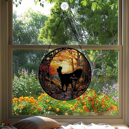 Handmade Personalized Dog Glass Suncatcher – Pet Face & Name Ornament, Stained Glass Style Gift for Dog Mom or Pet Loss Keepsake (Sun-86)