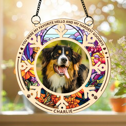 Pet Memorial Hanging Suncatcher with Photo and Name – Personalized Rainbow Bridge Remembrance Gift for Dog or Cat Loss (H-Sun-29)