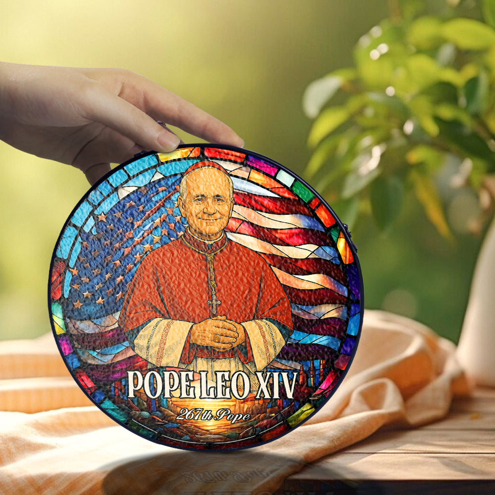 Pope Leo XIV Religious Glass Suncatcher, Christian Home Window Decor, Stained Glass Suncatcher Ornament, Handmade Glass SunCatcher (Sun-113)