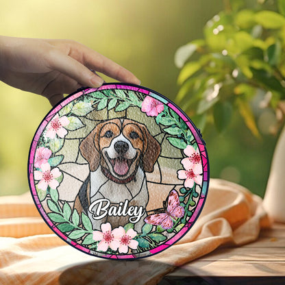 Personalized Glass Suncatcher Pet Portrait, Custom Stained Glass Memorial for Dogs & Cats (Sun-21)