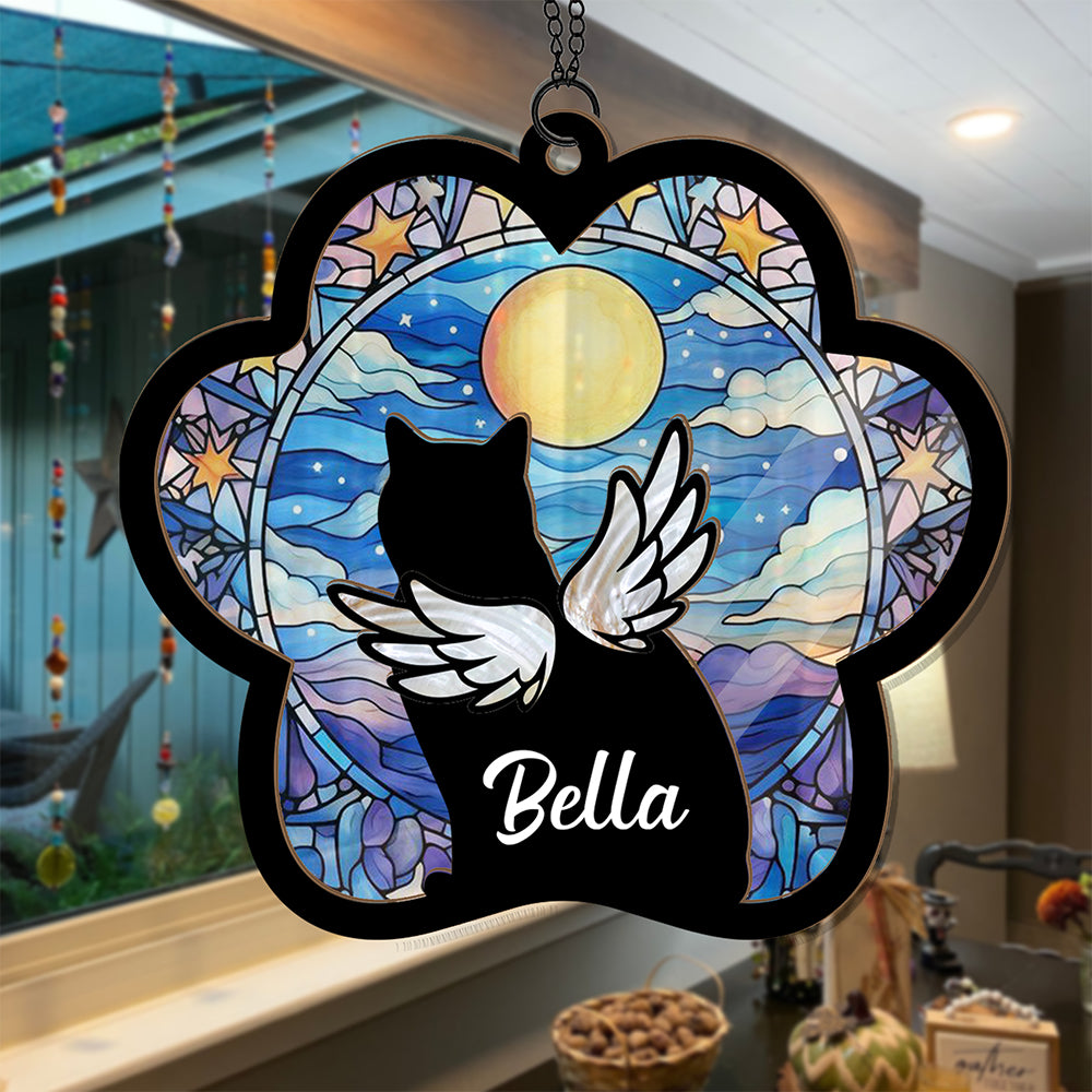 Personalized Cat Loss Sympathy Glass Suncatcher, Beautiful Memorial Gift for Grieving Pet Owners (H-Sun-01)