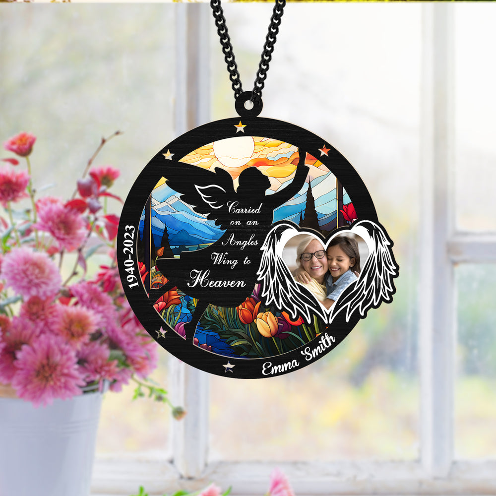 Personalized Angel Memorial Hanging Suncatcher, Custom Photo Ornament for Loss of Loved One, In Loving Memory Gift, Remembrance Keepsake, Sympathy Gift for Family (H-Sun-25)
