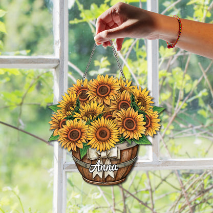 Personalized Sunflower Ornament Glass Suncatcher, Acrylic Ornaments, Sunflowers Boutique Acrylic, Custom Name Sunflower Gifts, Sunflower Decor (H-Sun-09)