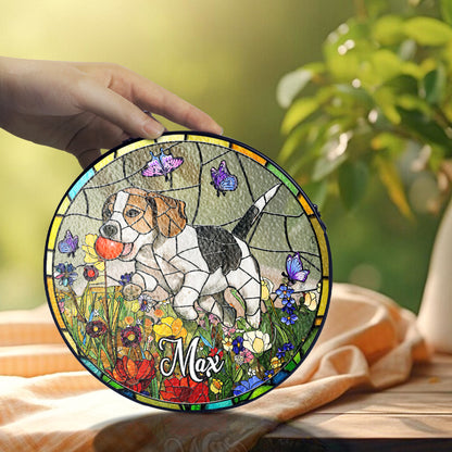 Personalized Stained Glass Suncatcher with Pet Photo and Name – A Memorial Window Ornament for Dog or Cat Loss, Thoughtful Gift for Pet Lovers (Sun-28)
