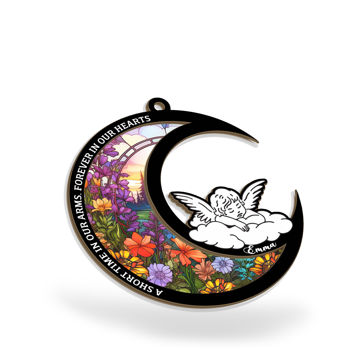 Personalized Baby Memorial Moon Ornament with Angel – Custom Keepsake for Infant Loss, Miscarriage, or Child Remembrance Gift (Sun-124)