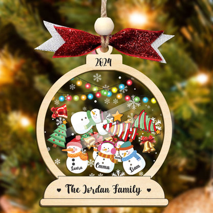 Personalized Family Christmas Ornaments 2024, Custom Family of Names Member Snowman Hat Scarf in Snow Globe 4D Plastic Shaker Ornaments, Christmas Decorations Gifts for Family Mom Dad Grandma