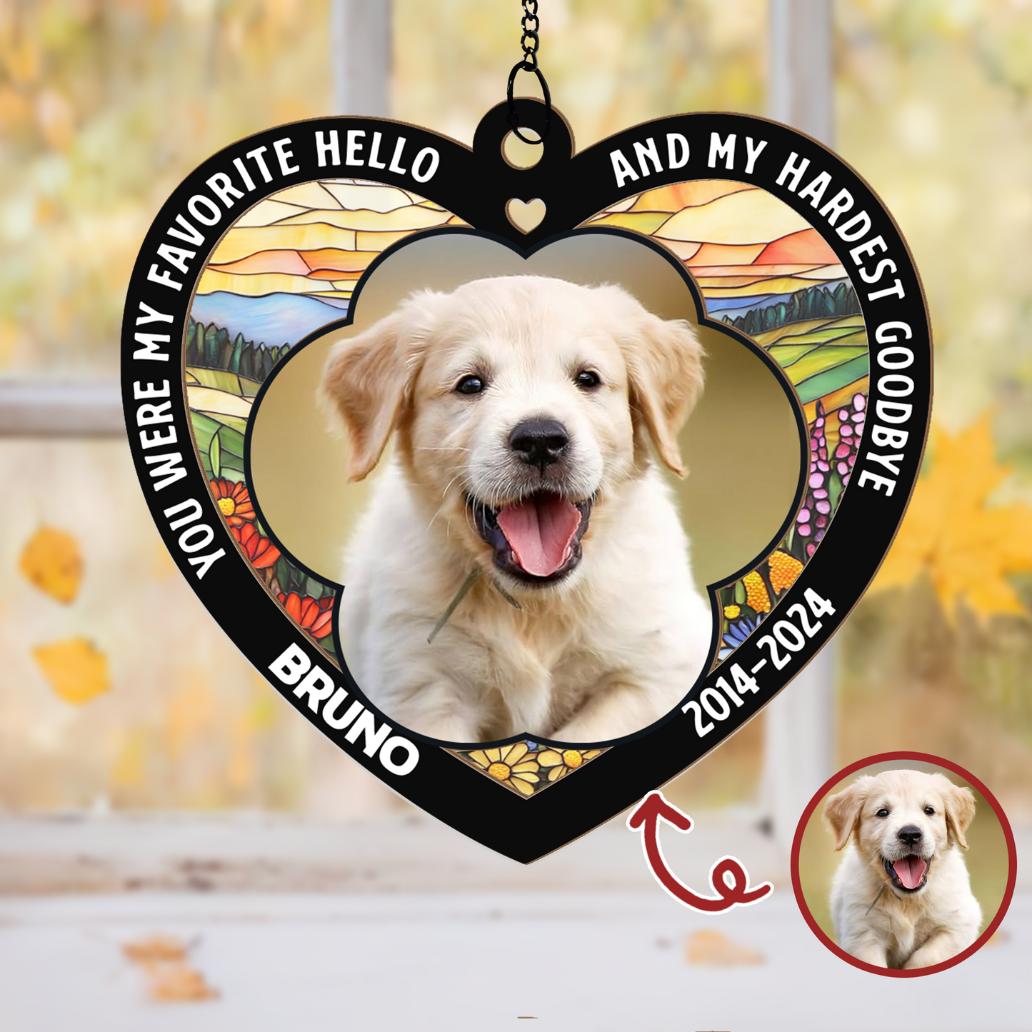 In Loving Memory of Dog Suncatcher – Custom Name & Years Heart Window Hanging – Pet Bereavement Keepsake (H-Sun-23)