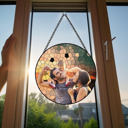 Custom Family Photo to Stained Glass Suncatcher – Unique Father’s Day Gift for Dad or Grandpa – Personalized Window Hanging from Children (Sun-142)