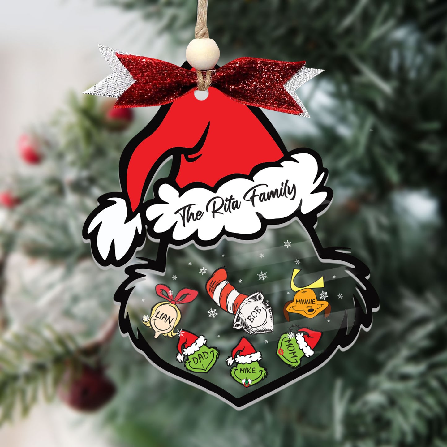 Personalized Family Ornament, Customized Family Christmas 4D Shaker Ornament, Grinch Ornaments, Merry Grinchmas Shaker Ornament, Xmas Gifts