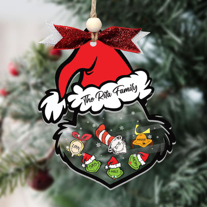 Personalized Family Ornament, Customized Family Christmas 4D Shaker Ornament, Grinch Ornaments, Merry Grinchmas Shaker Ornament, Xmas Gifts