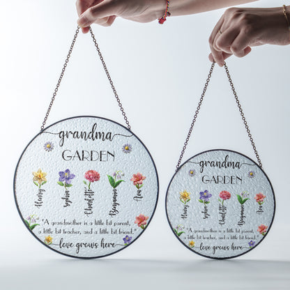 Grandma’s Garden Glass Suncatcher with Custom Names – Floral Window Hanging Sun Catcher – Mother's Day or Birthday Gift for Grandmother (Sun-101)
