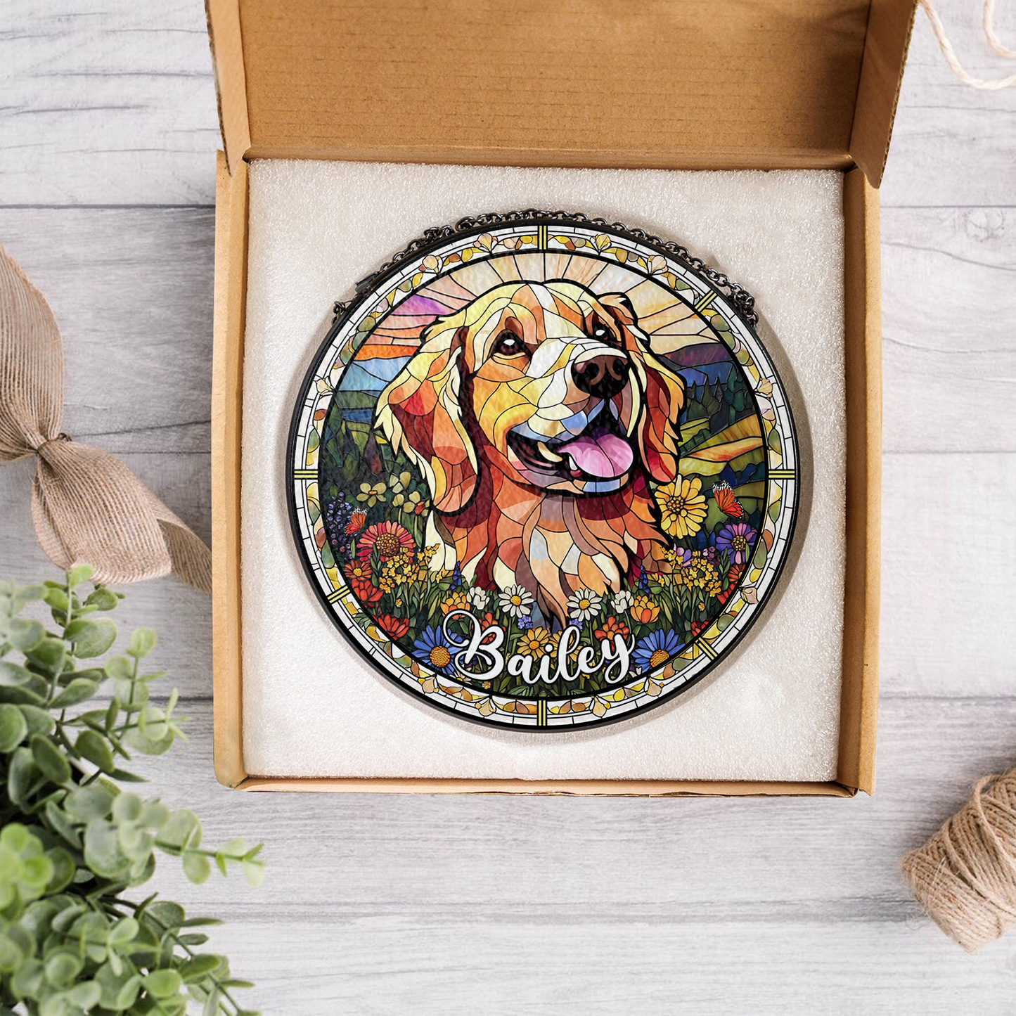 Handmade Glass Suncatcher with Custom Dog Portrait – Pet Loss Tribute and Unique Animal Lover Gift (Sun-47)