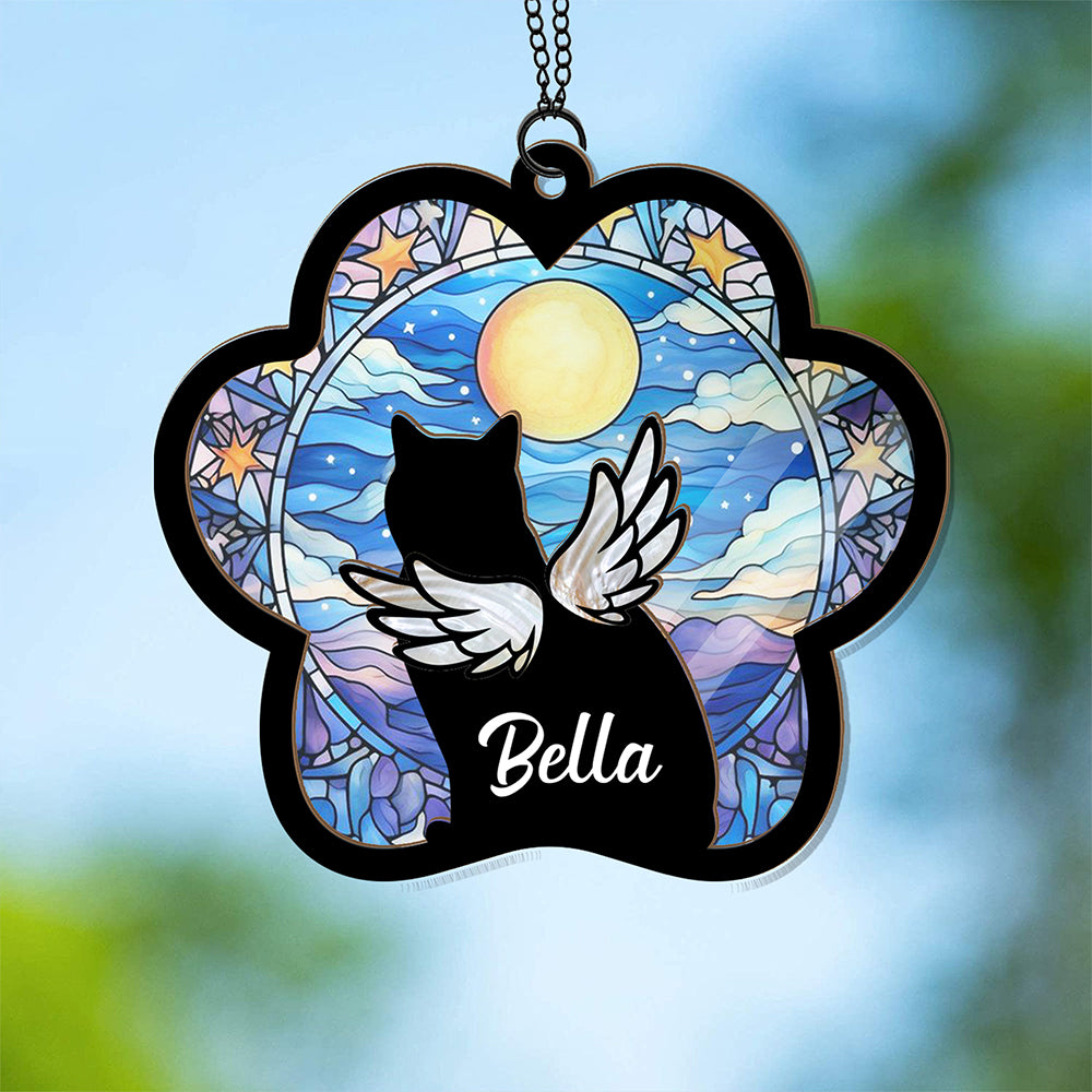 Personalized Cat Loss Sympathy Glass Suncatcher, Beautiful Memorial Gift for Grieving Pet Owners (H-Sun-01)