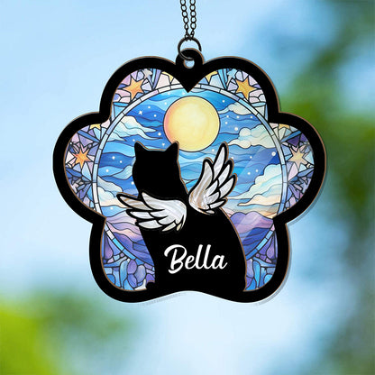 Personalized Cat Loss Sympathy Glass Suncatcher, Beautiful Memorial Gift for Grieving Pet Owners (H-Sun-01)