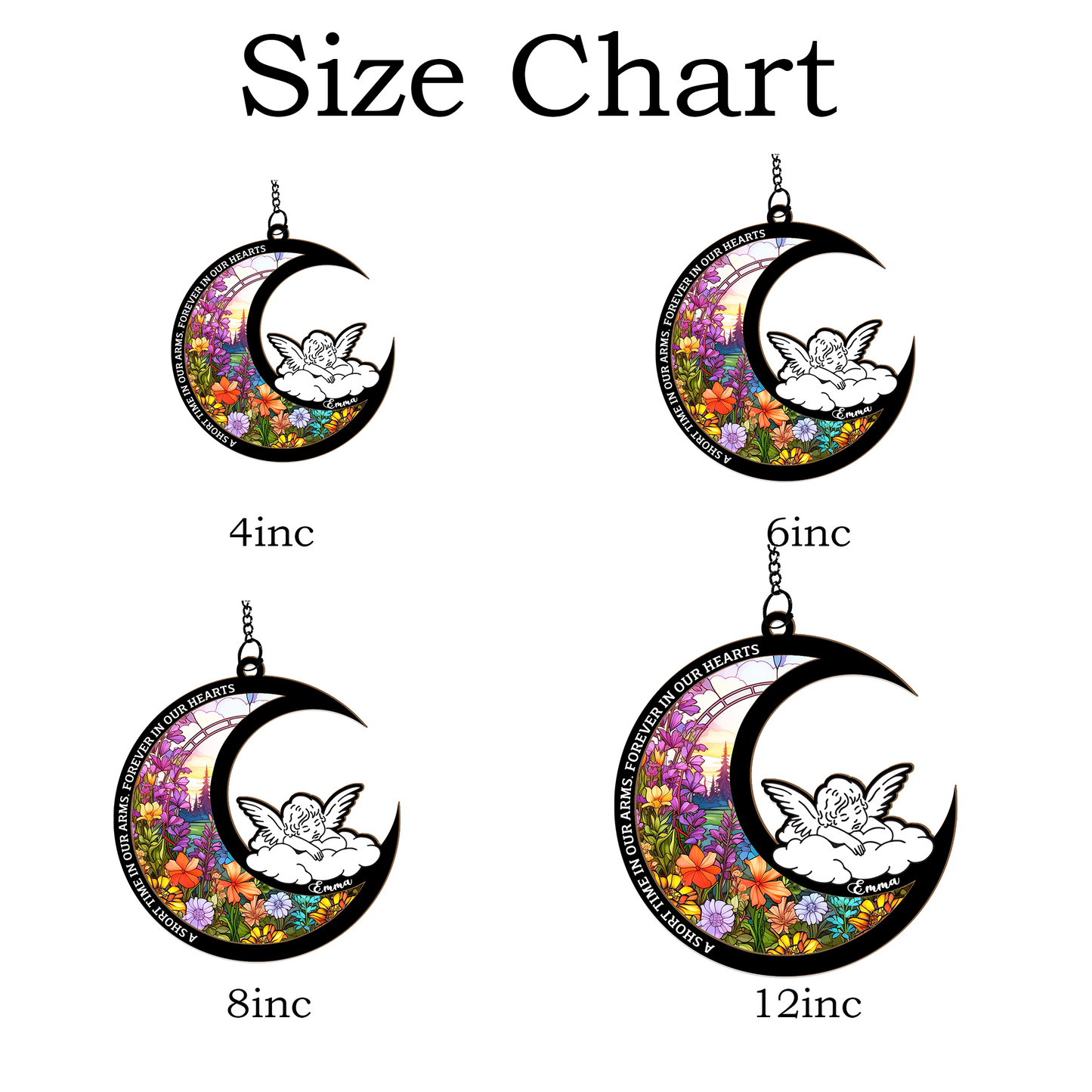 Personalized Baby Memorial Moon Ornament with Angel – Custom Keepsake for Infant Loss, Miscarriage, or Child Remembrance Gift (Sun-124)