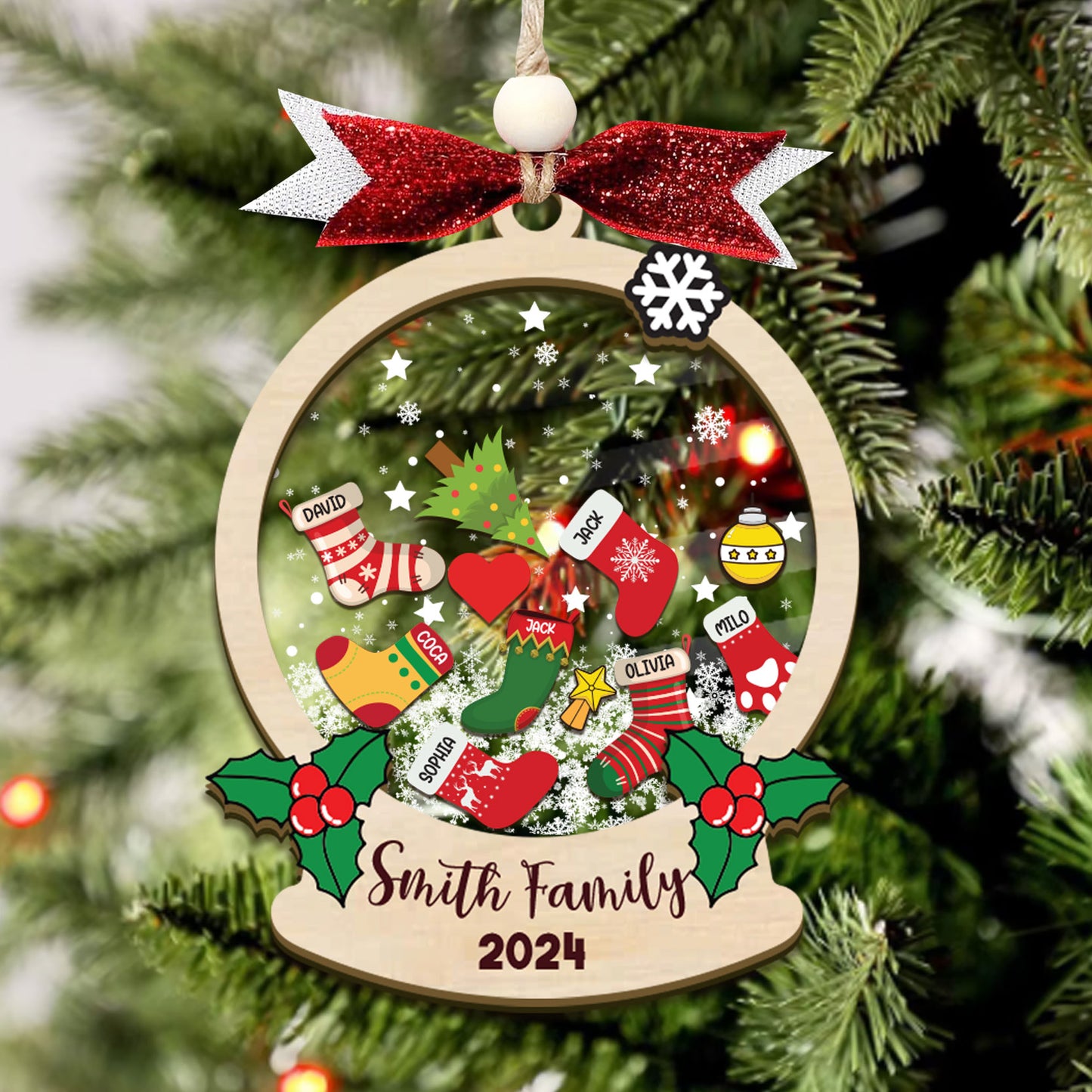 Personalized Stocking Family Shaker Ornament, Custom Family Christmas Ornament 2024, 4D Shaker Christmas Ornament