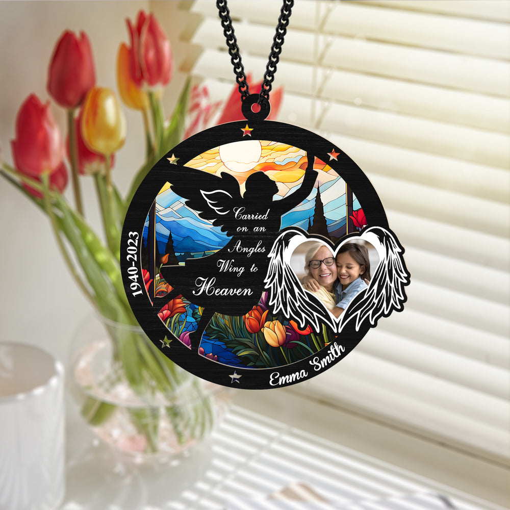 Personalized Angel Memorial Hanging Suncatcher, Custom Photo Ornament for Loss of Loved One, In Loving Memory Gift, Remembrance Keepsake, Sympathy Gift for Family (H-Sun-25)