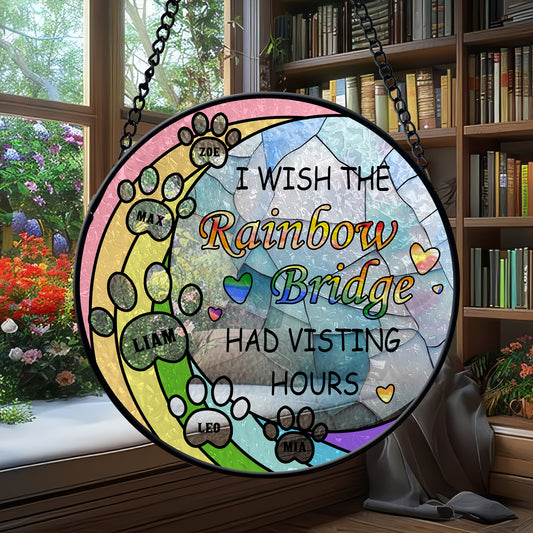 Personalized Glass Suncatcher for Pet Remembrance – Rainbow Bridge Window Hanging with Name and Optional Message – Beautiful Pet Tribute Gift (Sun-87)