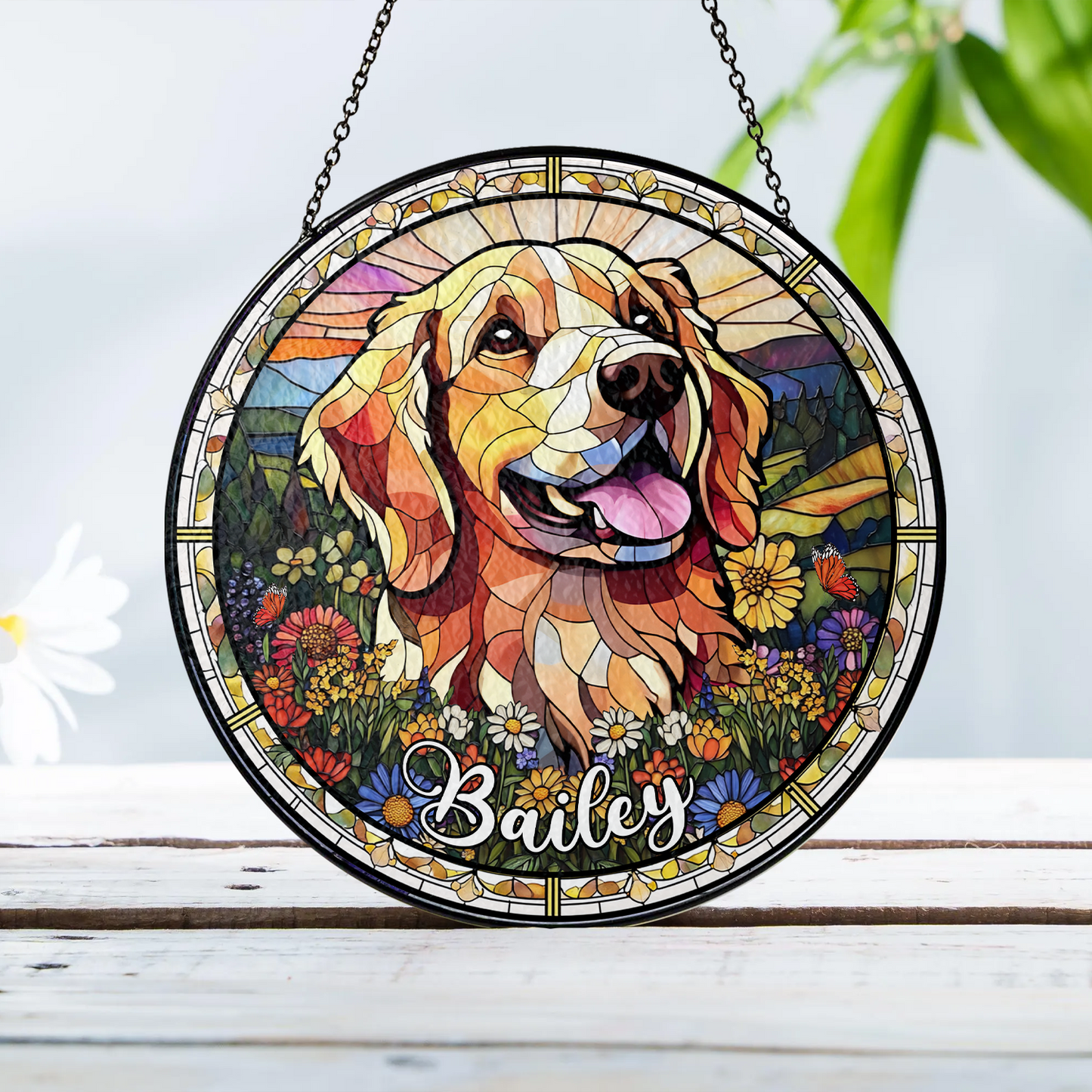 Handmade Glass Suncatcher with Custom Dog Portrait – Pet Loss Tribute and Unique Animal Lover Gift (Sun-47)