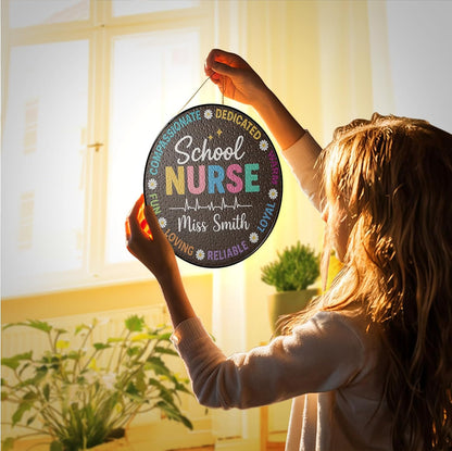 Custom School Nurse Stained Glass Window Sign, Teacher or Healthcare Staff Gift,Classroom, Hospital, or Nursery Decor, Perfect for Back to School or Appreciation Week (Sun-141)
