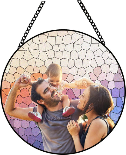 Custom Family Photo to Stained Glass Suncatcher – Unique Father’s Day Gift for Dad or Grandpa – Personalized Window Hanging from Children (Sun-142)