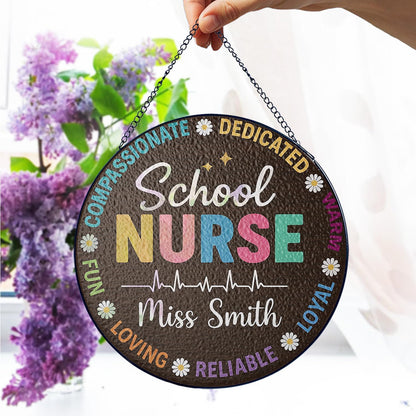 Custom School Nurse Stained Glass Window Sign, Teacher or Healthcare Staff Gift,Classroom, Hospital, or Nursery Decor, Perfect for Back to School or Appreciation Week (Sun-141)
