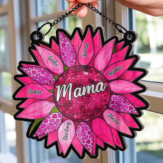 Gift for Mother, Personalized Window Hanging Suncatcher Ornament, Nana Auntie Mom Family, Sunflower Window Hanging (H-Sun-06)