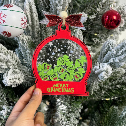 Personalized Shaker Ornament with Grinchmas Family, Custom Family Ornament 2024, 4D Shake Ornament, Merry Grinchmas Ornament!