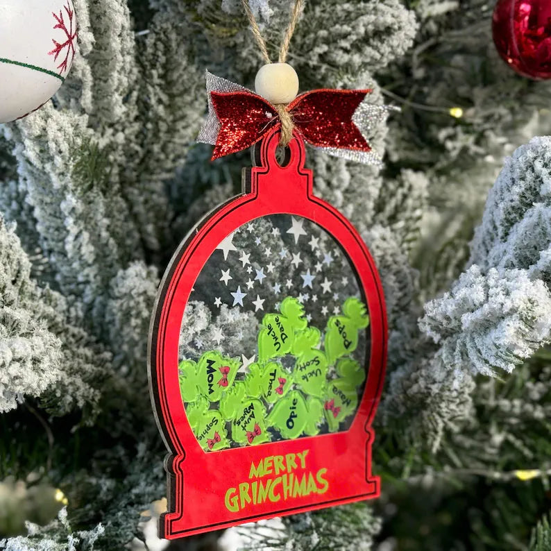 Personalized Shaker Ornament with Grinchmas Family, Custom Family Ornament 2024, 4D Shake Ornament, Merry Grinchmas Ornament!