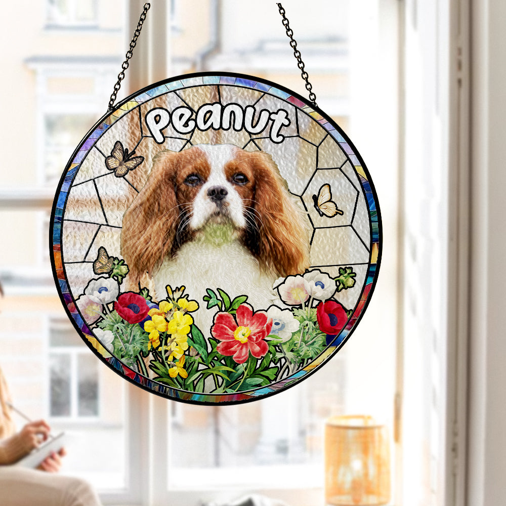 Cavalier King Charles Glass Suncatcher – Custom Dog Memorial Gift, Personalized Pet Loss Tribute for Dog Moms (Sun-65)