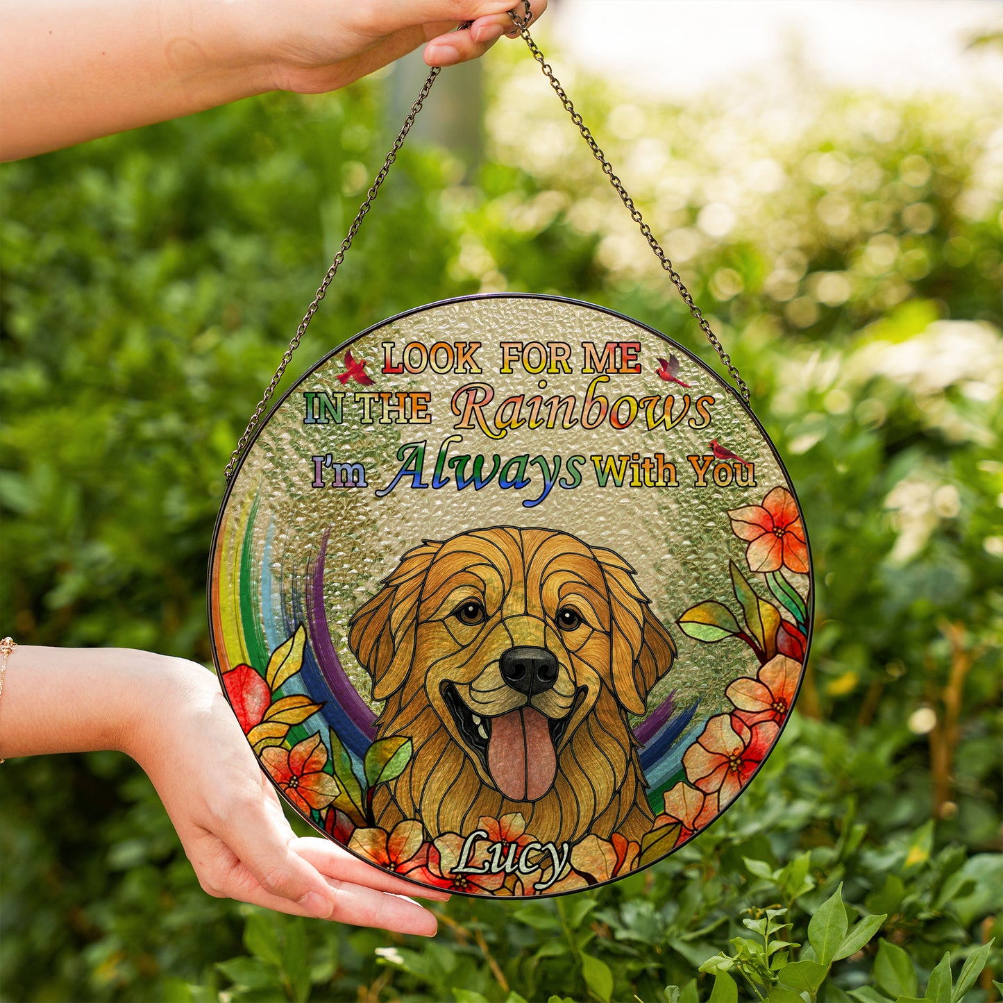 Custom Pet Glass Suncatcher with Floral Design – Personalized Dog Face Window Ornament for Pet Owners, Memorial, or Birthday Gift (Sun-82)