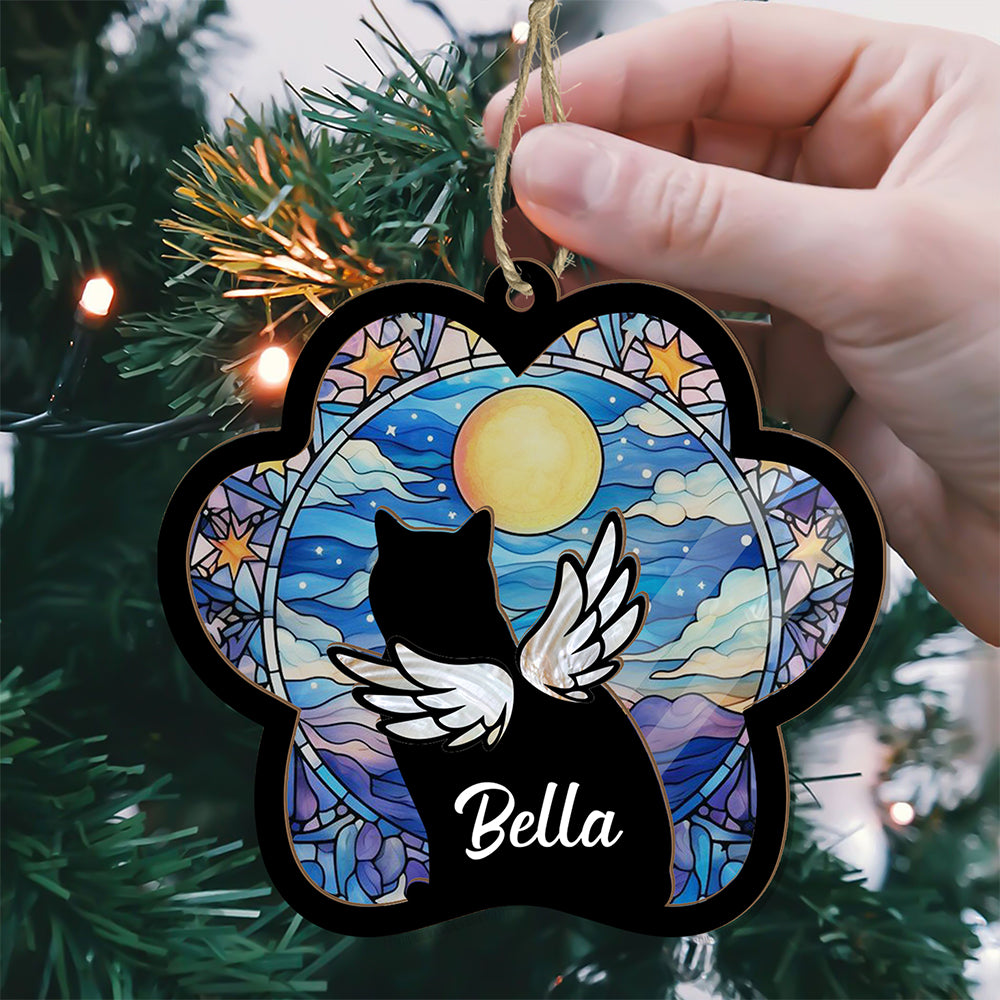 Personalized Cat Loss Sympathy Glass Suncatcher, Beautiful Memorial Gift for Grieving Pet Owners (H-Sun-01)