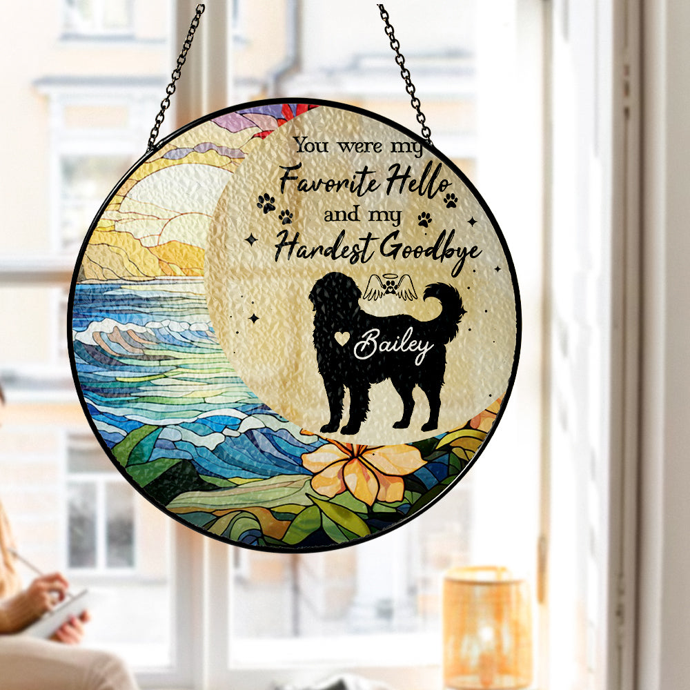 Custom Dog Portrait Stained Glass Suncatcher, Stained Glass Dog Memorial, Pet Memorial Gift, Custom Dog Portrait from Photo, Window Hangings (Sun-62)