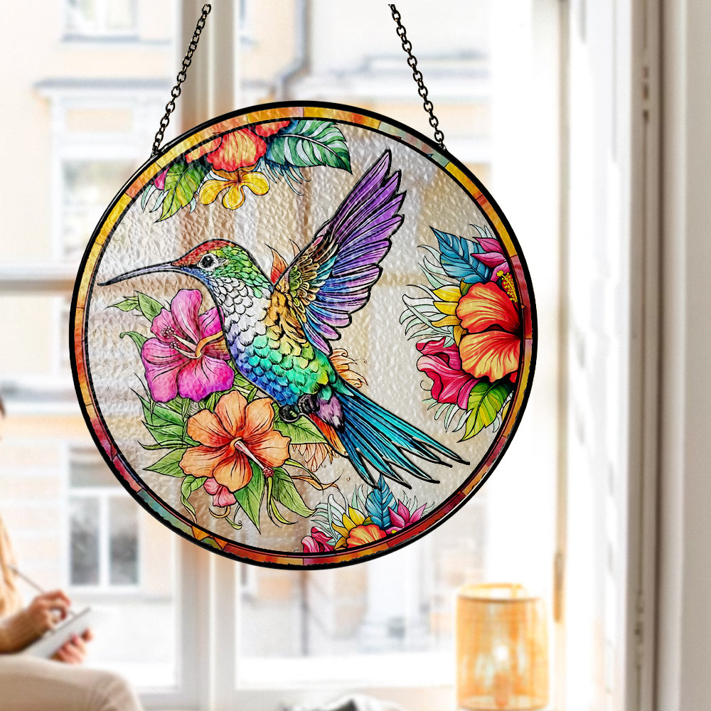 Stunning Personalized Hummingbird Stained Glass Suncatcher – A Colorful Window Accent for Nature Enthusiasts (Sun-31)