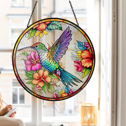 Stunning Personalized Hummingbird Stained Glass Suncatcher – A Colorful Window Accent for Nature Enthusiasts (Sun-31)