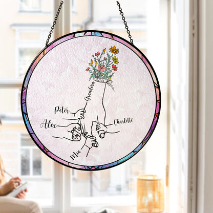 Glass Suncatcher Gift for Mom, Celebrate the Bond Between Mother and Child, Custom Hand in Hand Keepsake (Sun-67)