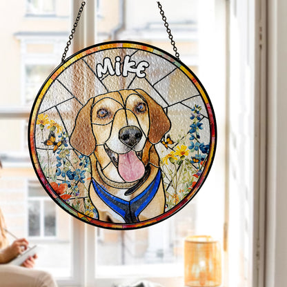 Unique Pet Memorial Glass Suncatcher – Custom Portrait Gift to Remember a Loyal Dog or Cherished Cat (Sun-32)