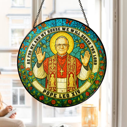 Christian Stained Glass Suncatcher, Pope Leo XIV Window Hanging, Catholic Home Decor, Religious Gift for Faithful, Bible Verse Ornament (Sun-112)