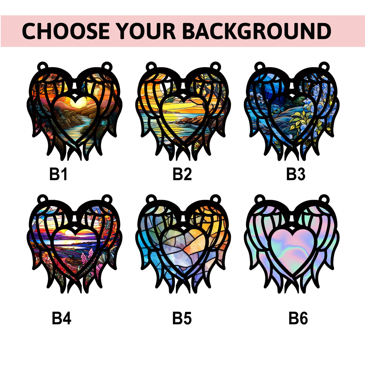 Personalized Memorial Hanging Suncatcher – Angel Wings Heart Design with Photo for Loss of Loved One (H-Sun-19)