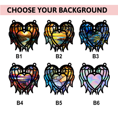 Personalized Memorial Hanging Suncatcher – Angel Wings Heart Design with Photo for Loss of Loved One (H-Sun-19)