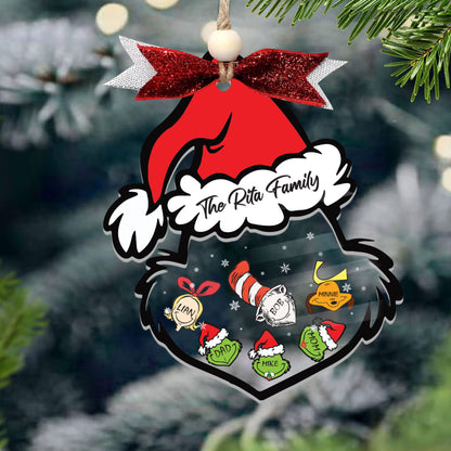 Personalized Family Ornament, Customized Family Christmas 4D Shaker Ornament, Grinch Ornaments, Merry Grinchmas Shaker Ornament, Xmas Gifts