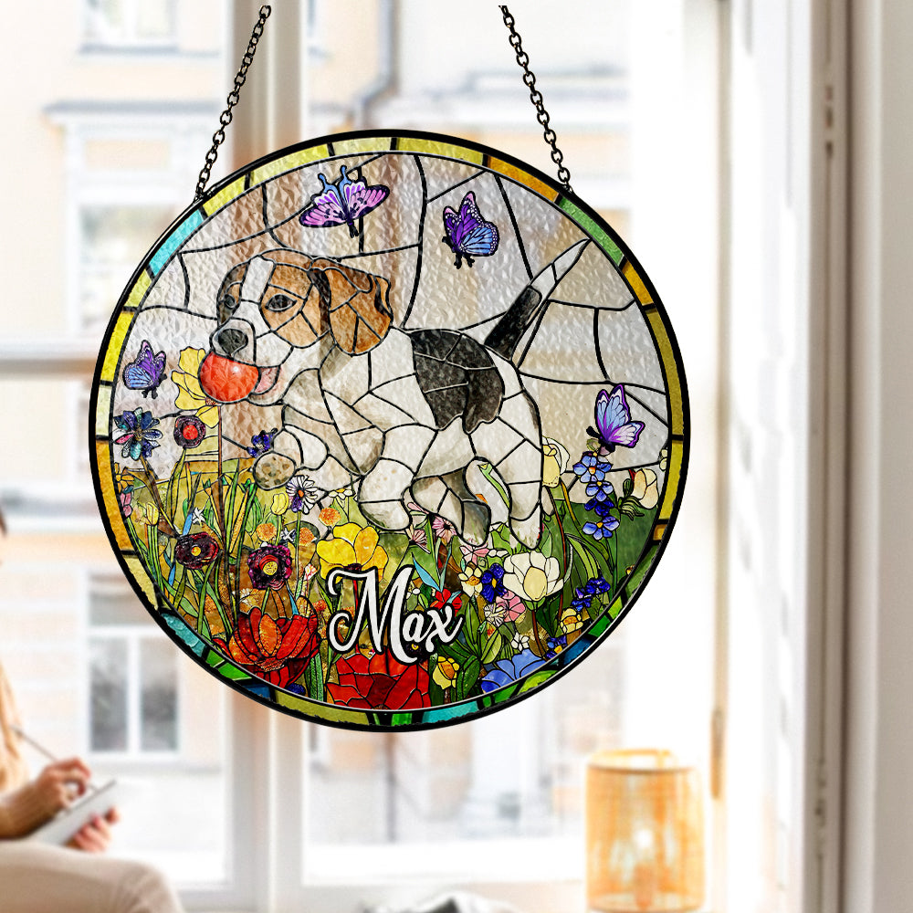 Personalized Stained Glass Suncatcher with Pet Photo and Name – A Memorial Window Ornament for Dog or Cat Loss, Thoughtful Gift for Pet Lovers (Sun-28)
