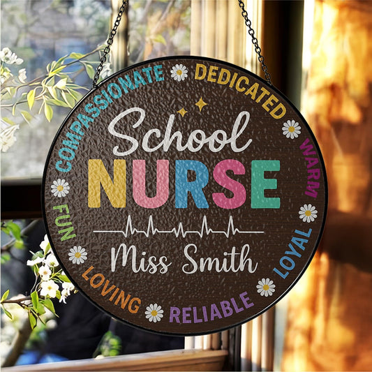 Custom School Nurse Stained Glass Window Sign, Teacher or Healthcare Staff Gift,Classroom, Hospital, or Nursery Decor, Perfect for Back to School or Appreciation Week (Sun-141)