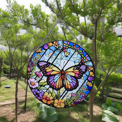 Colored Glass Suncatcher Butterfly Glass Pendant - Circular High End Color Accessories for Bedroom and Living Room (Sun-52)