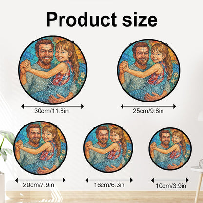 Personalized Photo Stained Glass Suncatcher, Custom Family Portrait Window Hanging Ornament, Picture Window Suncatcher Home Decoration, Grandpa Father Gifts (Sun-135)