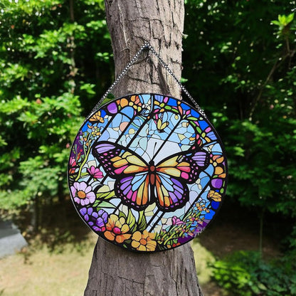 Colored Glass Suncatcher Butterfly Glass Pendant - Circular High End Color Accessories for Bedroom and Living Room (Sun-52)