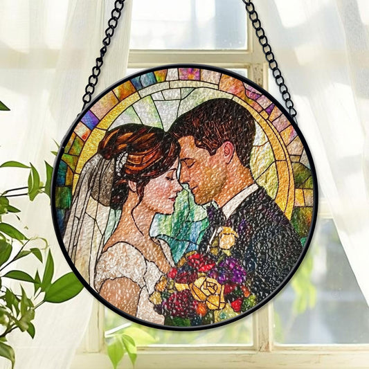 Personalized Couples Photo Faux Stained Glass Suncatcher, Wedding Photo Glass Suncatcher, Anniversary Gift, Wedding Gift (Sun-138)